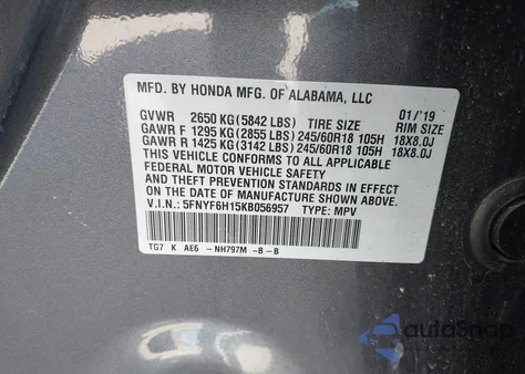 2019 Honda Pilot Lx из США, поврежденный, VIN 5FNYF6H15KB056957